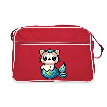 Purrmaid Sparkle : Le chaton de la mer - Sac Retro - rouge/blanc - Devant