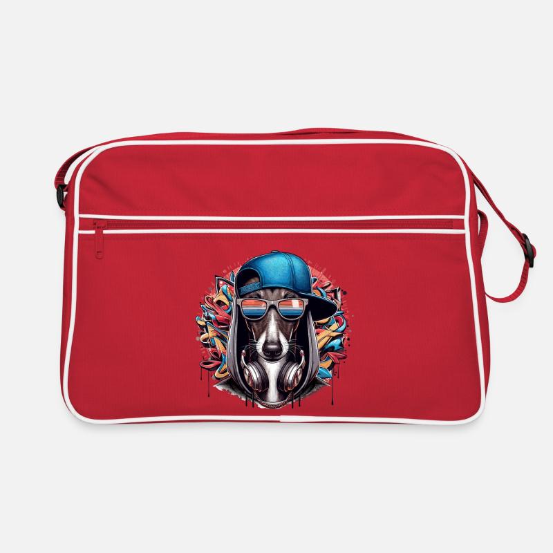 Windhund Gangsta Hund Graffiti Geschenk - Retro Tasche - Rot/Weiß
