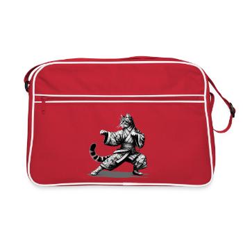 Chat avec kimono en position de combat de kung-fu - Sac Retro - rouge/blanc - Devant