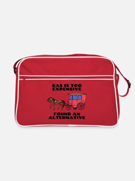 Tanken Cooler Spruch Energiespeicher Strom - Retro Tasche - Rot/Weiß - Vorne