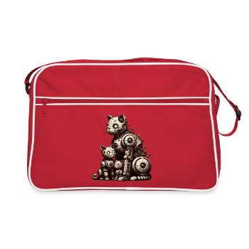 Charming vintage illustration of a cat family - Retro Bag - red/white - Front