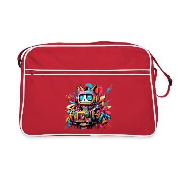 Chat conçu comme un robot dans le style graffiti de la bande dessinée - Sac Retro - rouge/blanc - Devant