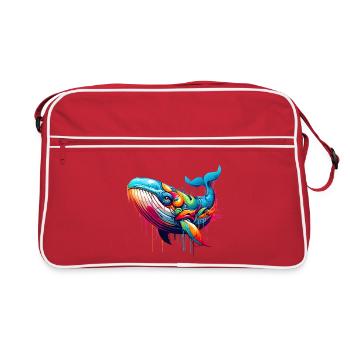 Vivid motif of a whale in graffiti technique - Retro Bag - red/white - Front