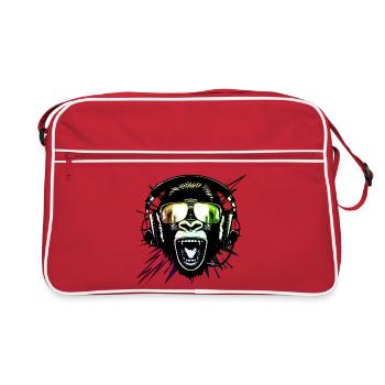 Affe mit Neonbrille - Retro Tasche - Rot/Weiß - Vorne