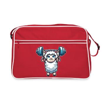 Schaf Lamm Gewichtheber Barbell Fitness Workout - Retro Tasche - Rot/Weiß - Vorne