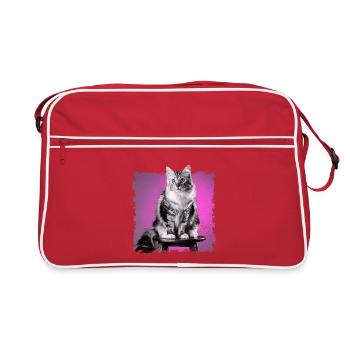 Cat Sitting on Stool | frayed edge - Retro Bag - red/white - Front
