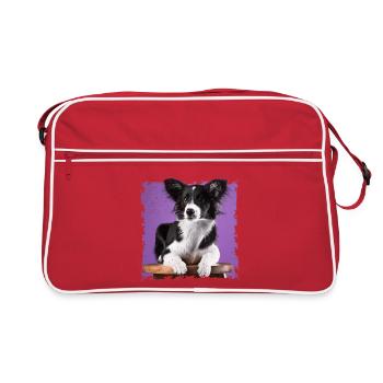 Dog sitting on stool - Retro Bag - red/white - Front