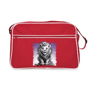 Lion comic, laughing sitting on stool | Poster - Retro Bag - red/white - Front