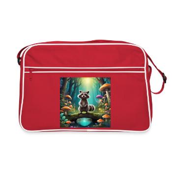 Raccoon in the enchanted forest - Retro Bag - red/white - Front