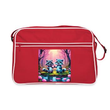 Raccoons in the fairytale forest - Retro Bag - red/white - Front