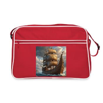 Antike Segelschiff im Sturm - Retro Tasche - Rot/Weiß - Vorne