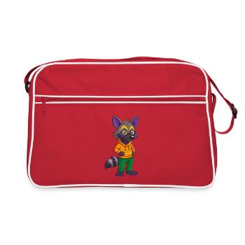 Aardwolf Drôle Kawaii Dessin animé Personnage Clipart - Sac Retro - rouge/blanc - Devant