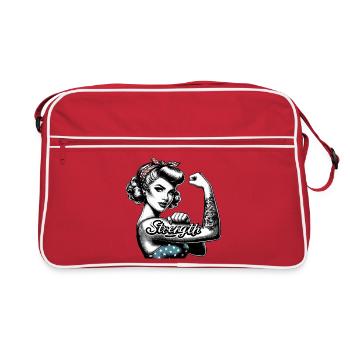 Strength Strong Woman Rockabilly Gift - Retro Bag - red/white - Front