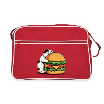Chat gourmand et hamburger - Sac Retro - rouge/blanc - Devant