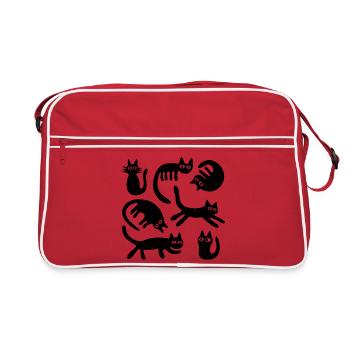 Seven Lucky Cats L Black - Retro Bag - red/white - Front