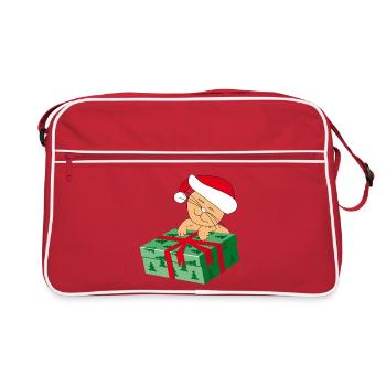 Happy Cat Katze with a Gift - Retro Bag - red/white - Front