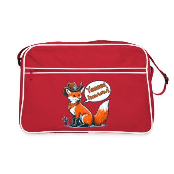 Cowboy Fox Says Yeehaw! Funny Western Cartoon - Retro Bag - red/white - Front