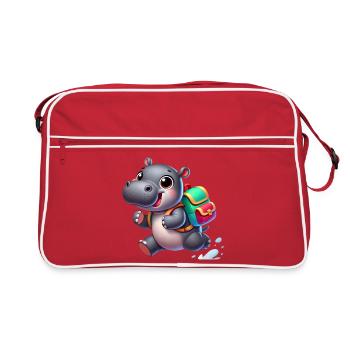 Start of school with hippopotamus:Hippopotamus for school beginners - Retro Bag - red/white - Front