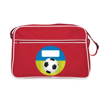 Schulaufkleber rund - Fußball blau grün  - Retro Tasche - Rot/Weiß - Vorne