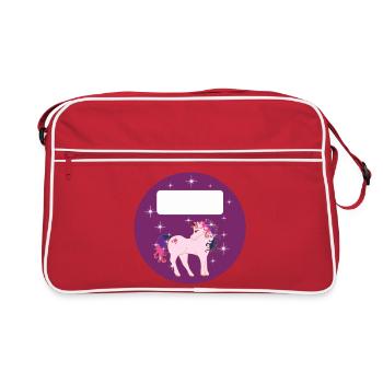 Décalcomanie Ronde Scolaire - Licorne Fantaisie - Violet - Sac Retro - rouge/blanc - Devant