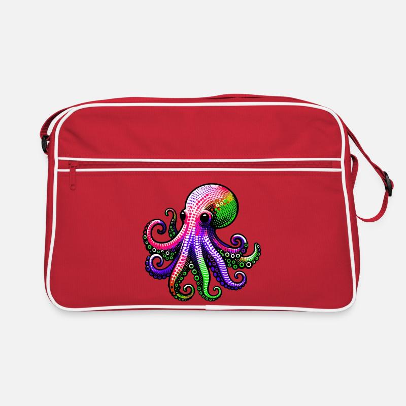 Krake - Retro Tasche - Rot/Weiß