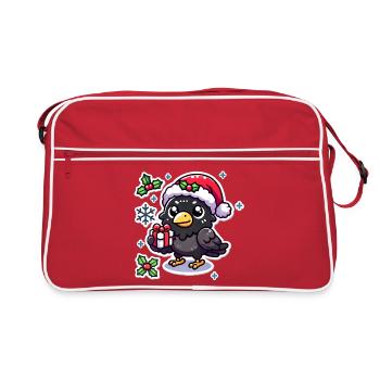 Festive Crow Mischief - Retro Tasche - Rot/Weiß - Vorne