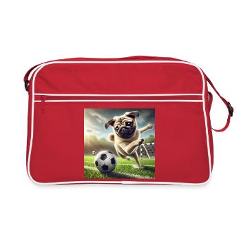 Playful dog playing football - Retro Bag - red/white - Front