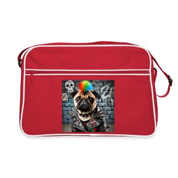 Punk Pug with Rainbow Mane - Retro Bag - red/white - Front