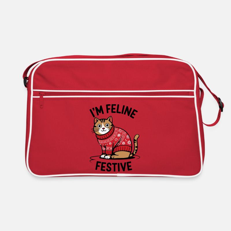 Festliche Katze mit Weihnachtspullover Retro Tasche