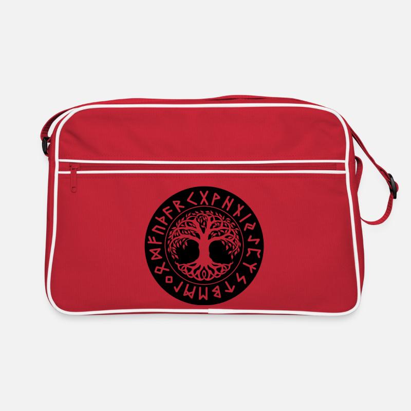 Yggdrasil schwarzer Runenkreis - Retro Tasche - Rot/Weiß