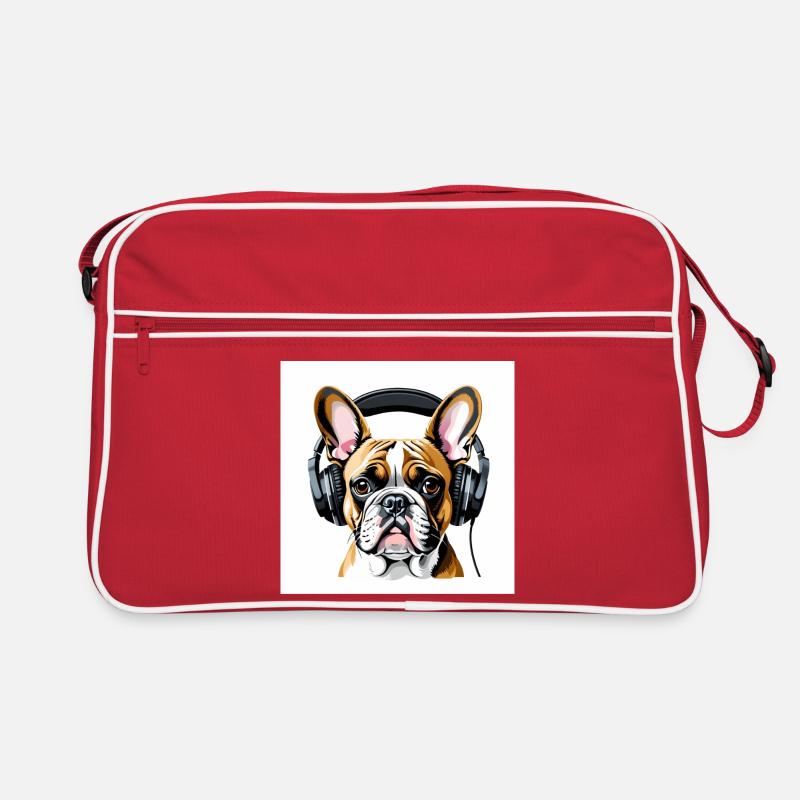 Neuartiges Hundemotiv mit Kopfhörern - Retro Tasche - Rot/Weiß