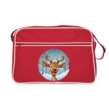 Happy winter reindeer in the winter forest - Retro Bag - red/white - Front