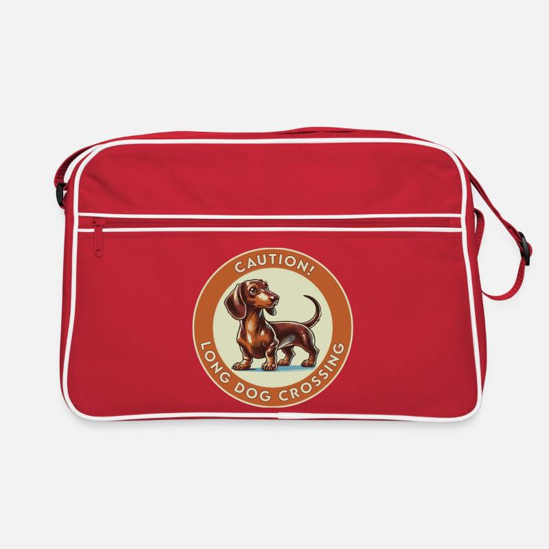 Caution! Long Dog Crossing Retro Tasche