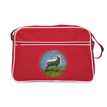 Junges Island Schaf auf Wiese - Retro Tasche - Rot/Weiß - Vorne