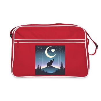 L’amour au clair de lune - Ours mystique dans la fenêtre de la lune - Sac Retro - rouge/blanc - Devant