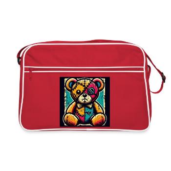 Patchwork bear art with vintage charm - Retro Bag - red/white - Front