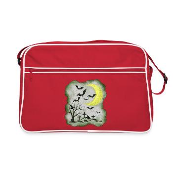 NachtMotiv gräber und Fledermäuse - Retro Tasche - Rot/Weiß - Vorne