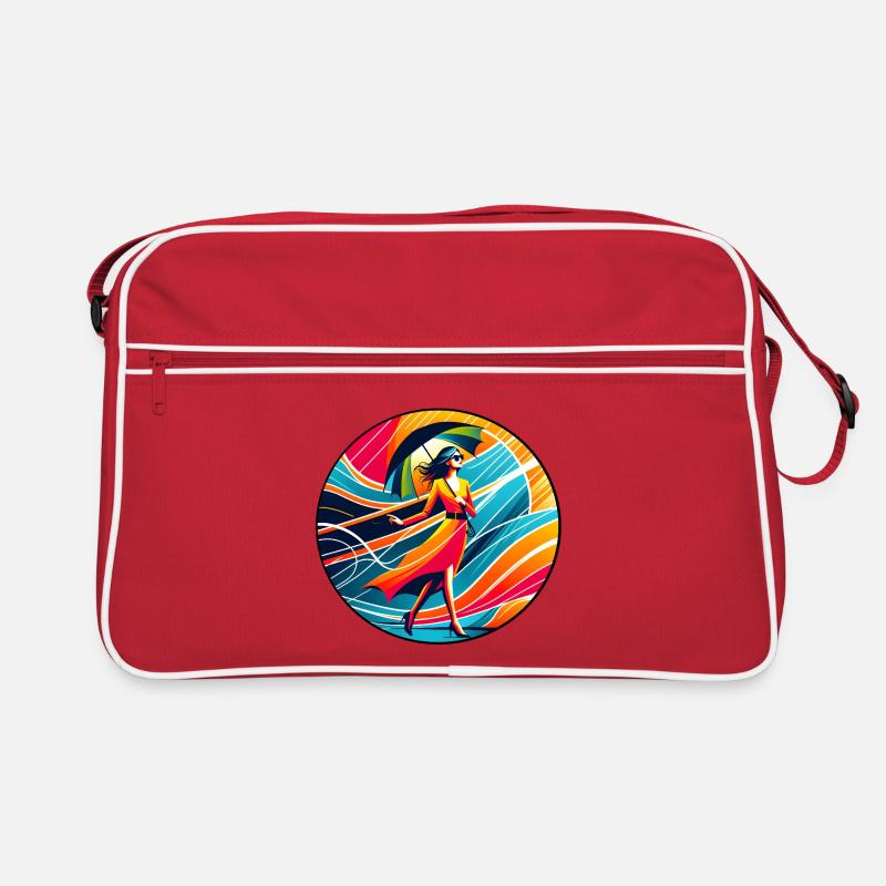 Femme colorée avec parapluie Sac Retro