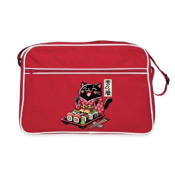 Sushi Chat Noir Kimono Maki Nigiri Cadeau - Sac Retro - rouge/blanc - Devant