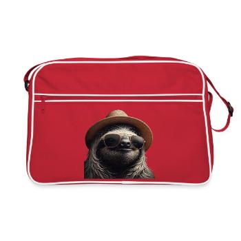 Faultier mit Hut und Sonnenbrille - Retro Tasche - Rot/Weiß - Vorne