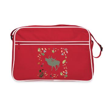 Hirsch mit Herbstlaub - Retro Tasche - Rot/Weiß - Vorne