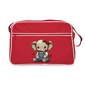 Baby elephant in vintage dungarees - Retro Bag - red/white - Front