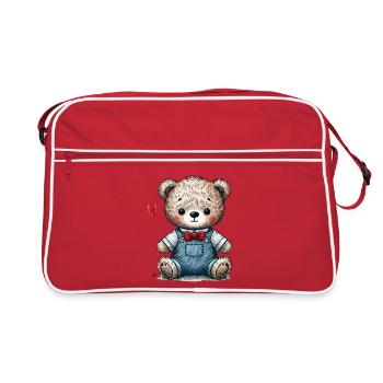 Vintage teddy bear with dungarees - Retro Bag - red/white - Front