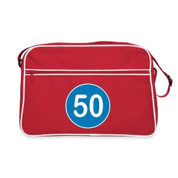 50.Geburtstag , 50 Jahre , Verkehrsschild Blau - Retro Tasche - Rot/Weiß - Vorne