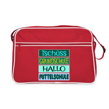 TSCHÜSS GRUNDSCHULE HALLO MITTELSCHULE SCHÜLER - Retro Tasche - Rot/Weiß - Vorne