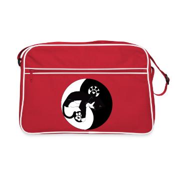 Nächtliche Katze auf Mond mit Pfoten - Retro Tasche - Rot/Weiß - Vorne