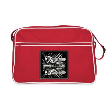 Spiegelbild der Natur – Heuschrecke in Symmetrie - Retro Tasche - Rot/Weiß - Vorne