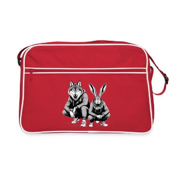 Slavic Squat Russian Squat Hare and Wolf Gift - Retro Bag - red/white - Front