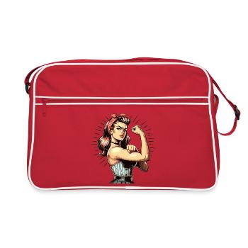 Strong Woman Shows Strength Rockabilly Style Gift - Retro Bag - red/white - Front