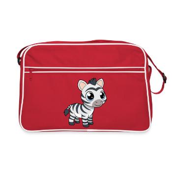 Baby-Zebra mit großen blauen Augen - Retro Tasche - Rot/Weiß - Vorne
